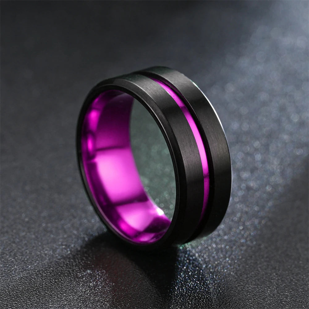 Fashion 8mm Black Tungsten Wedding Celtic Dragon Rings Inlaid Green Zircon Ring for Men Stainless Steel Purple Carbon Fibre Ring