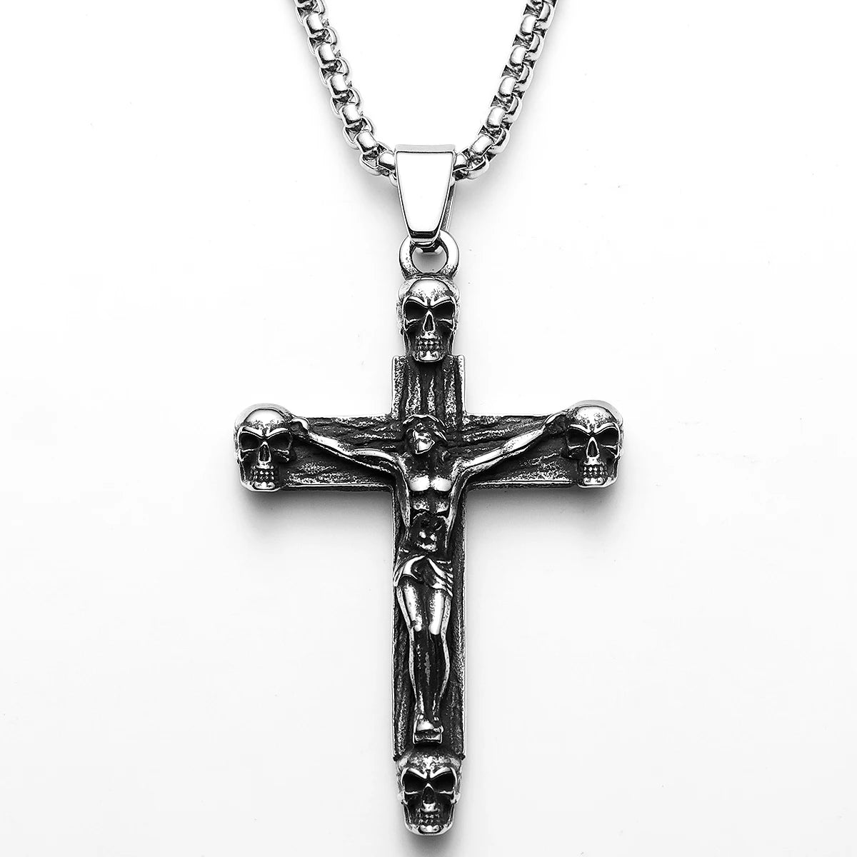 Retro Jesus Skull Cross Amulets Stainless Steel Men Necklaces Pendant Chain Punk For Women Fashion Jewelry Gifts Wholesale