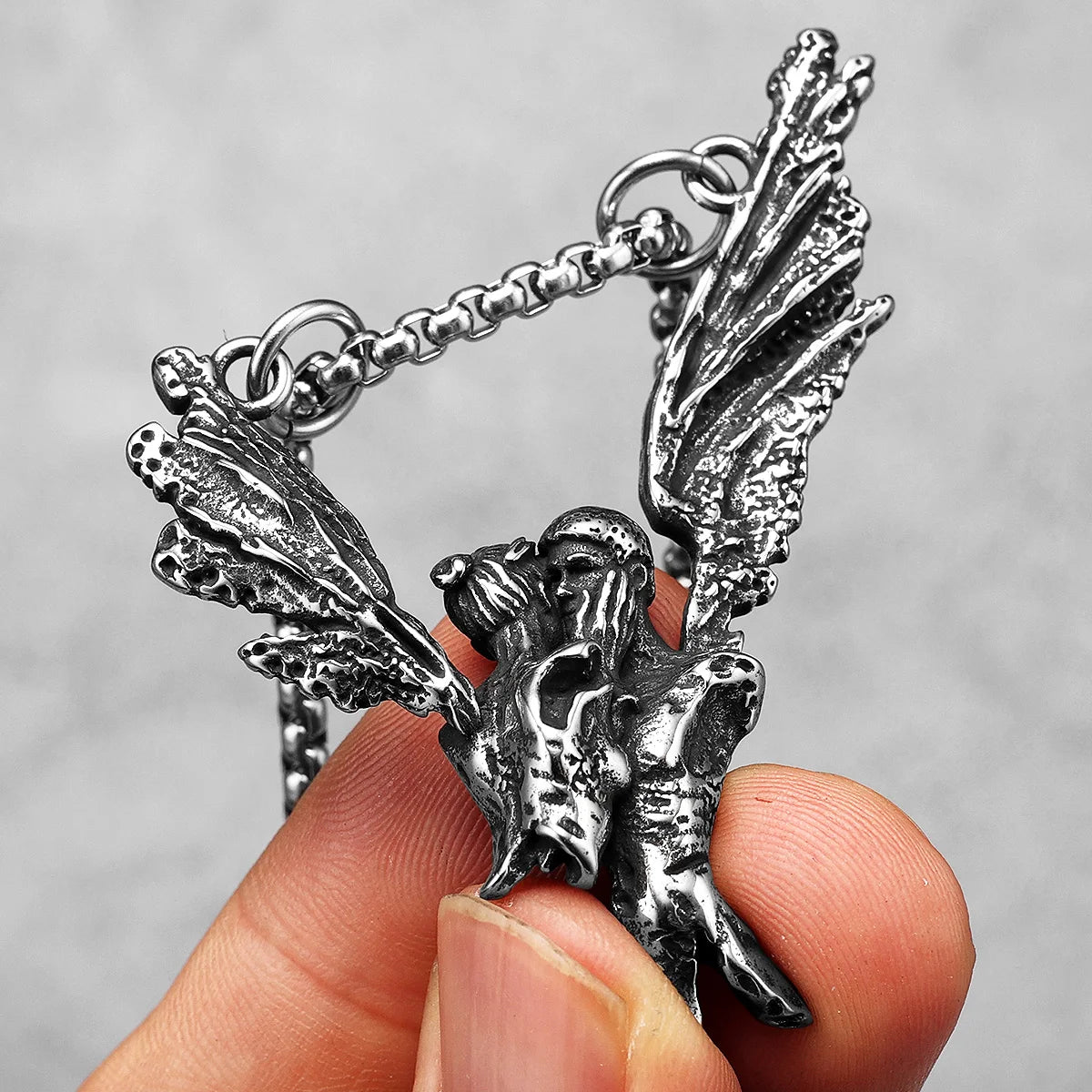Aesthetic Couple Kiss Wing Stainless Steel Necklaces Pendant Chain Punk Rock Vintage For Lover Men Women Jewelry Gifts Wholesale