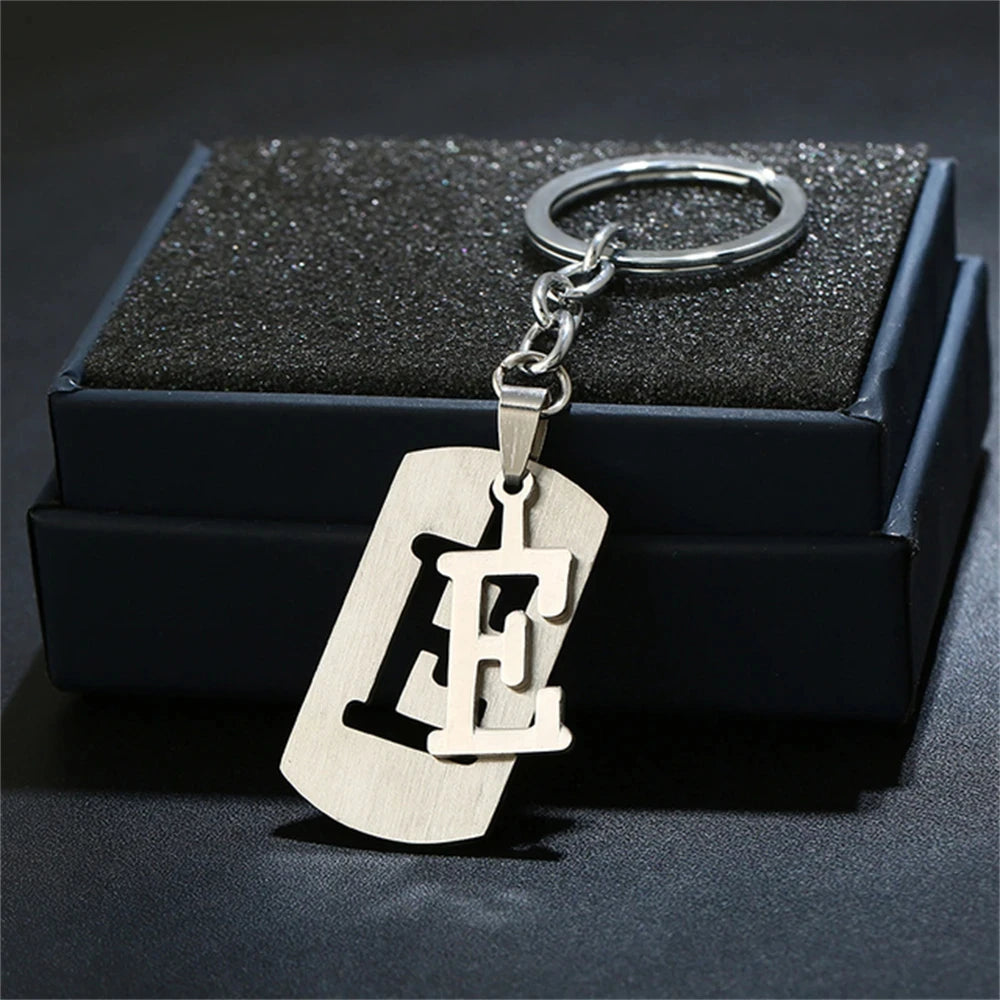 NEW DIY Stainless Steel A-Z Letters key Chain Charm 26 Letters KeyChain Men Women keychain Couple gift Jewelry Car Key Ring 4010-E