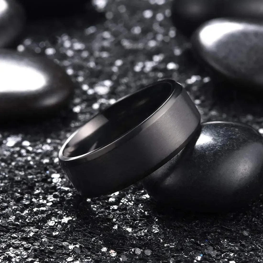 Simple 8mm Blue Stainless Steel Rings For Men Women Blue Matte Finish Beveled Polished Edge Men Rings Wedding Band Jewelry Gift