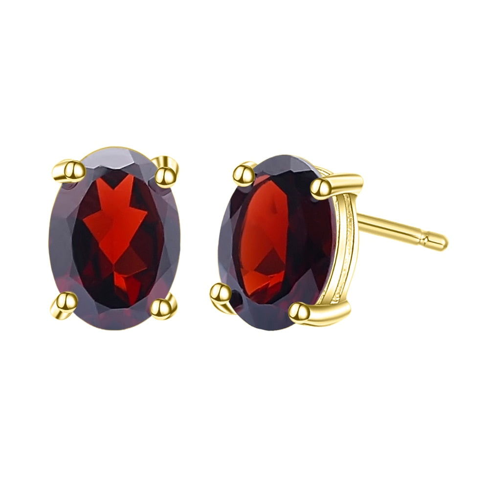 Gem&#39;s Ballet 5*7mm 2.00Ct Oval Natural Red Garnet Gemstone Stud Earrings 585 14K 10K 18K Gold 925 Silver Jewelry for Women Garnet - G 925 Sterling Silver