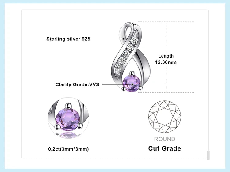 JewelryPalace Infinity Natural Purple Amethyst 925 Sterling Silver Stud Earrings for Women Jewelry