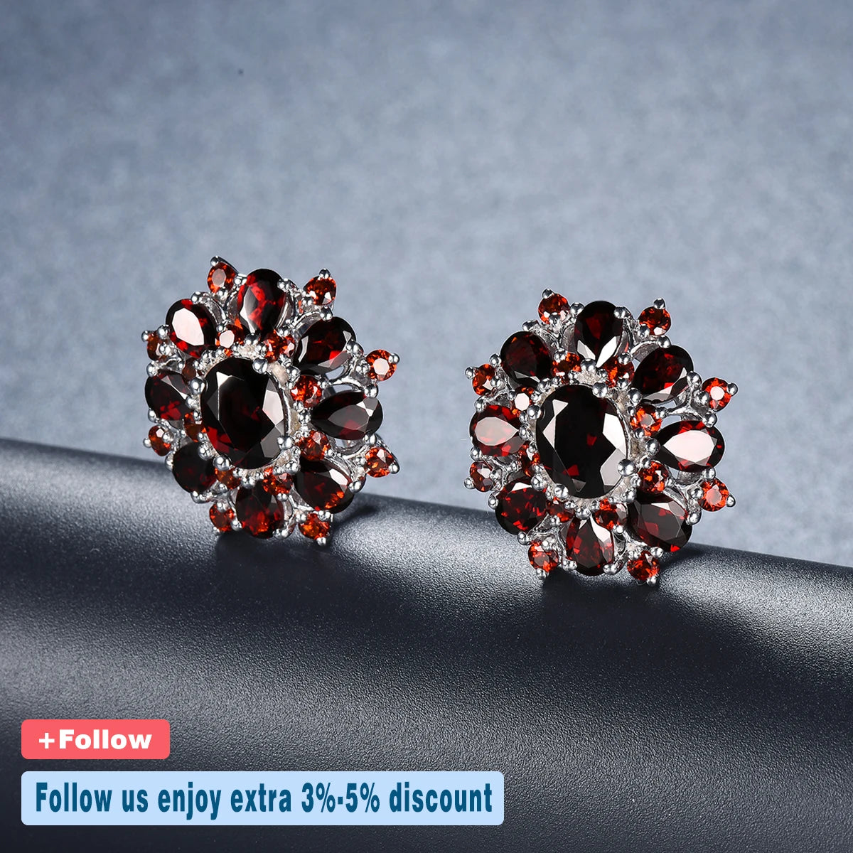 Hutang 15 Carats Garnet Silver Earrings Natural Gemstone 925 Sterling Silver Fine Jewelry for Women, Gift for Christmas