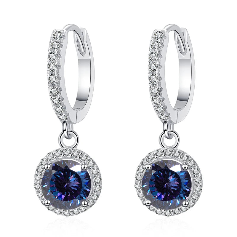 Butterflykiss 2 Carat 100 Faced Cut Moissanite Drop Earrings For Women S925 Silver Sparkling Lab Diamond Women's Wedding Jewelry violet sapphire 1.0CT X 2