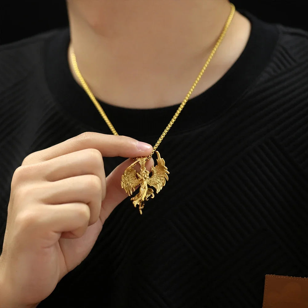 Fashion Stainless Steel Fallen Angel Necklace for Woman Punk Angel Wings Pendant Unique Simple Couple Gift Jewelry Accessories