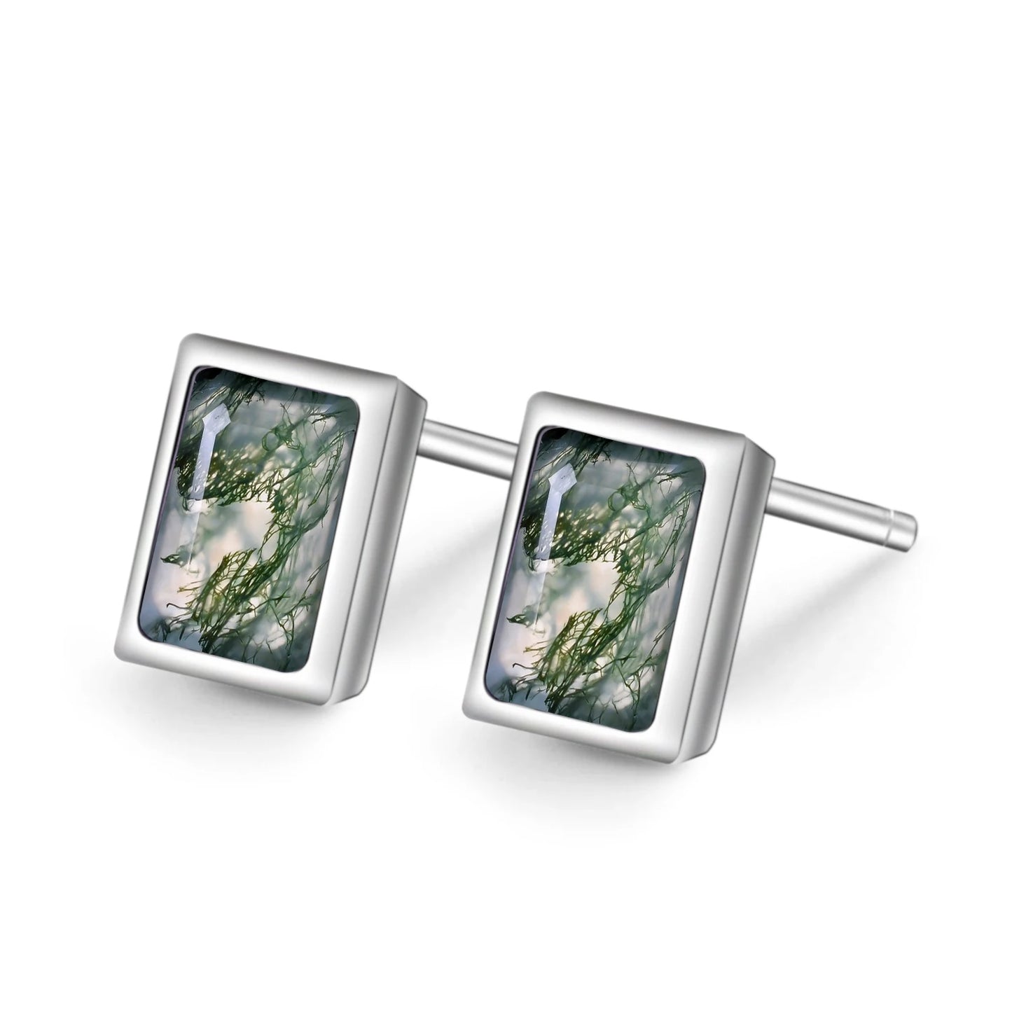 GEM'SBALLET 0.53Ct 4x6mm Natural Moss Agate Gemstone Stud Earrings in 925 Sterling Silver Wedding Earrings Gift For Her Moss Agate 925 Sterling Silver CHINA