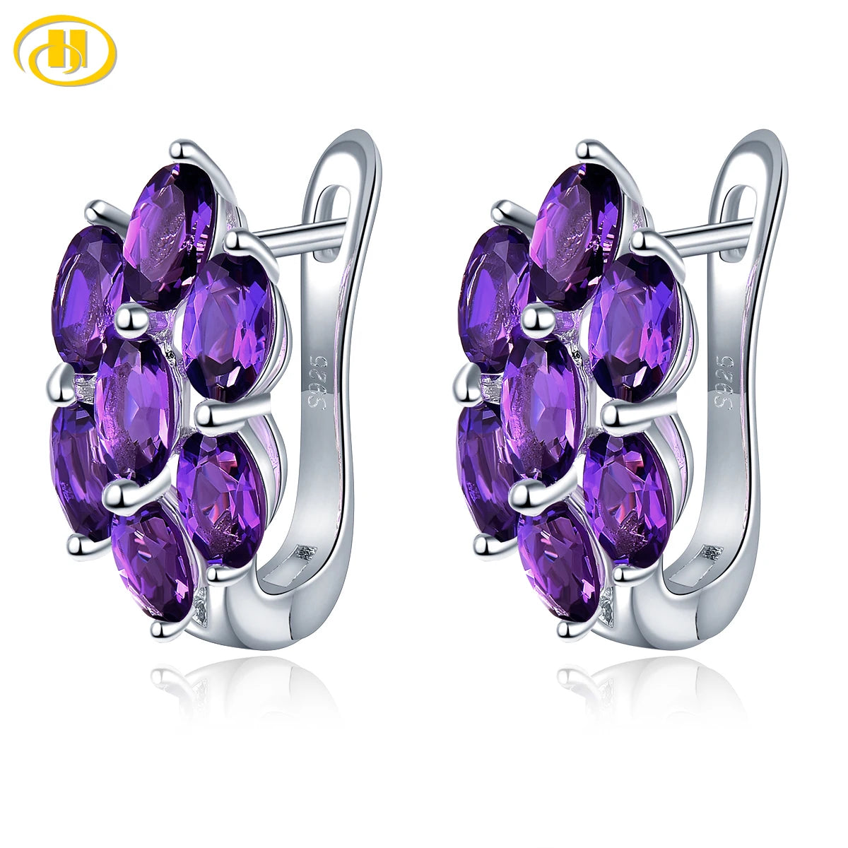 Natural Amethyst Sterling Silver Clip Earring Genuine Deep Purple Amethyst 2.8 Carats Women Classic Fine Jewelrys S925 Silver