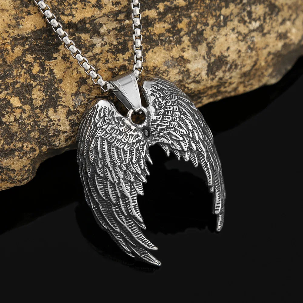 Fashion Charm Angel Wings Pendant Stainless Steel Couples Gift Creative Wing Necklace Popular Nightclub Party Jewelry