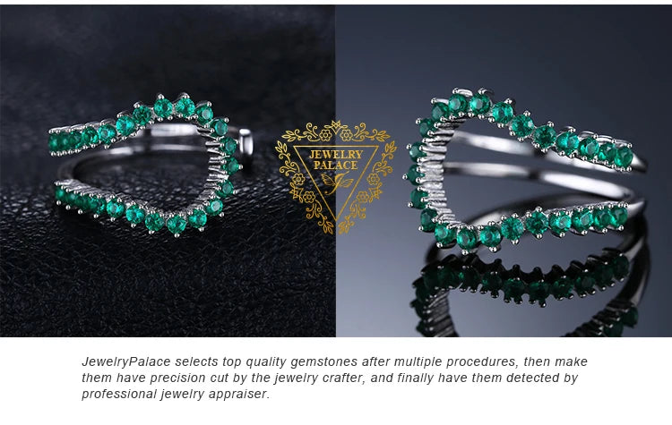 JewelryPalace Simulated Nano Emerald 925 Sterling Silver Open Adjustable Ring for Women Statement Green Gemstone Fine Jewelry