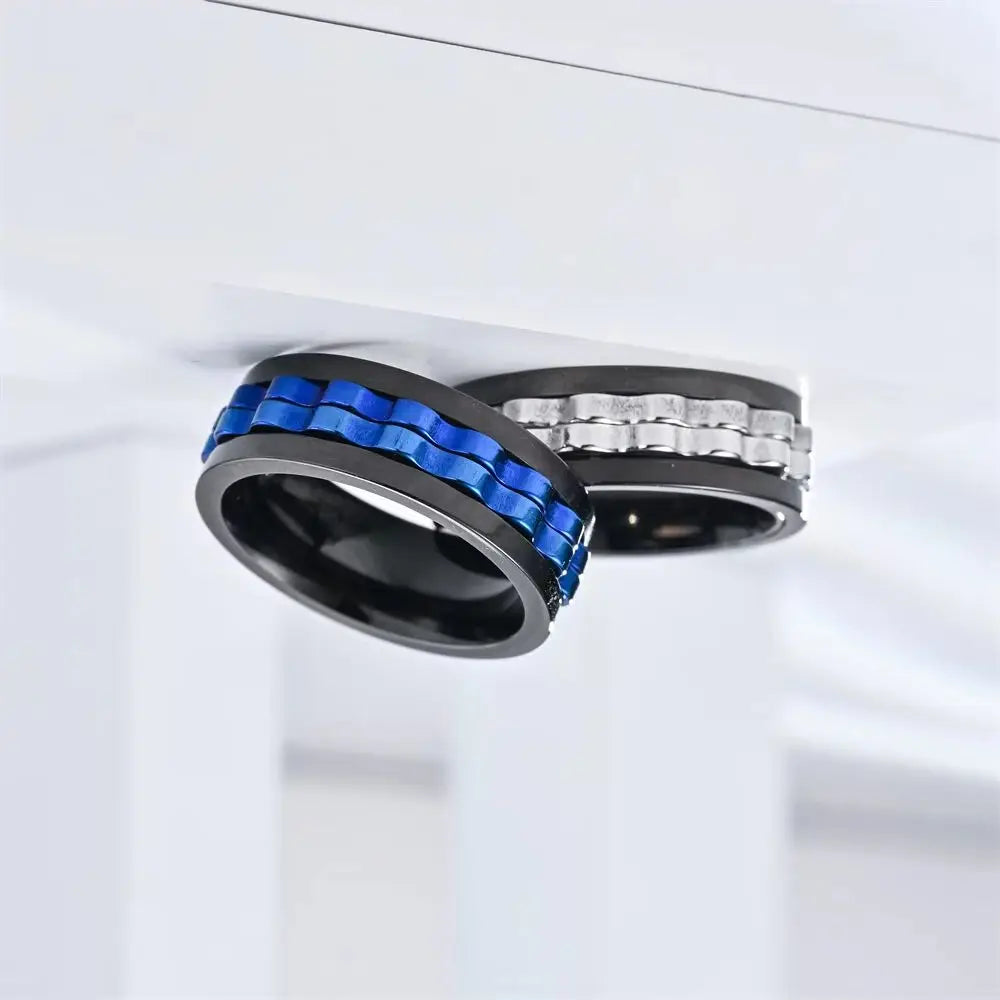 Stainless Steel Ring For Men Gear Chain Rotating Spinning Fidget Rings Punk Jewelry Size 6-13
