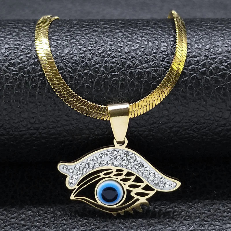 Vintage Crystal Evil Demon Eye Choker Necklaces for Women Stainless Steel Gold Plated Necklaces Jewelry Collares Mujeres N8239