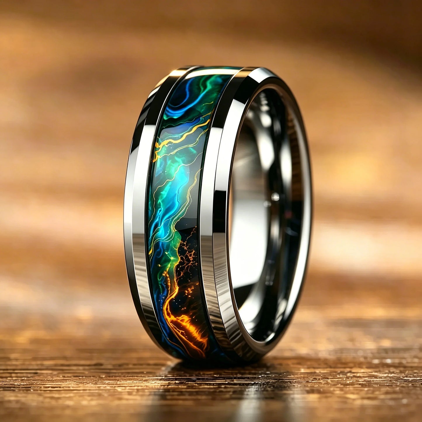 Fashion Men's Colorful Flame Aurora Stainless Steel Ring, High Polished Band, Cool Punk Biker Wedding Jewelry Drop Shipping