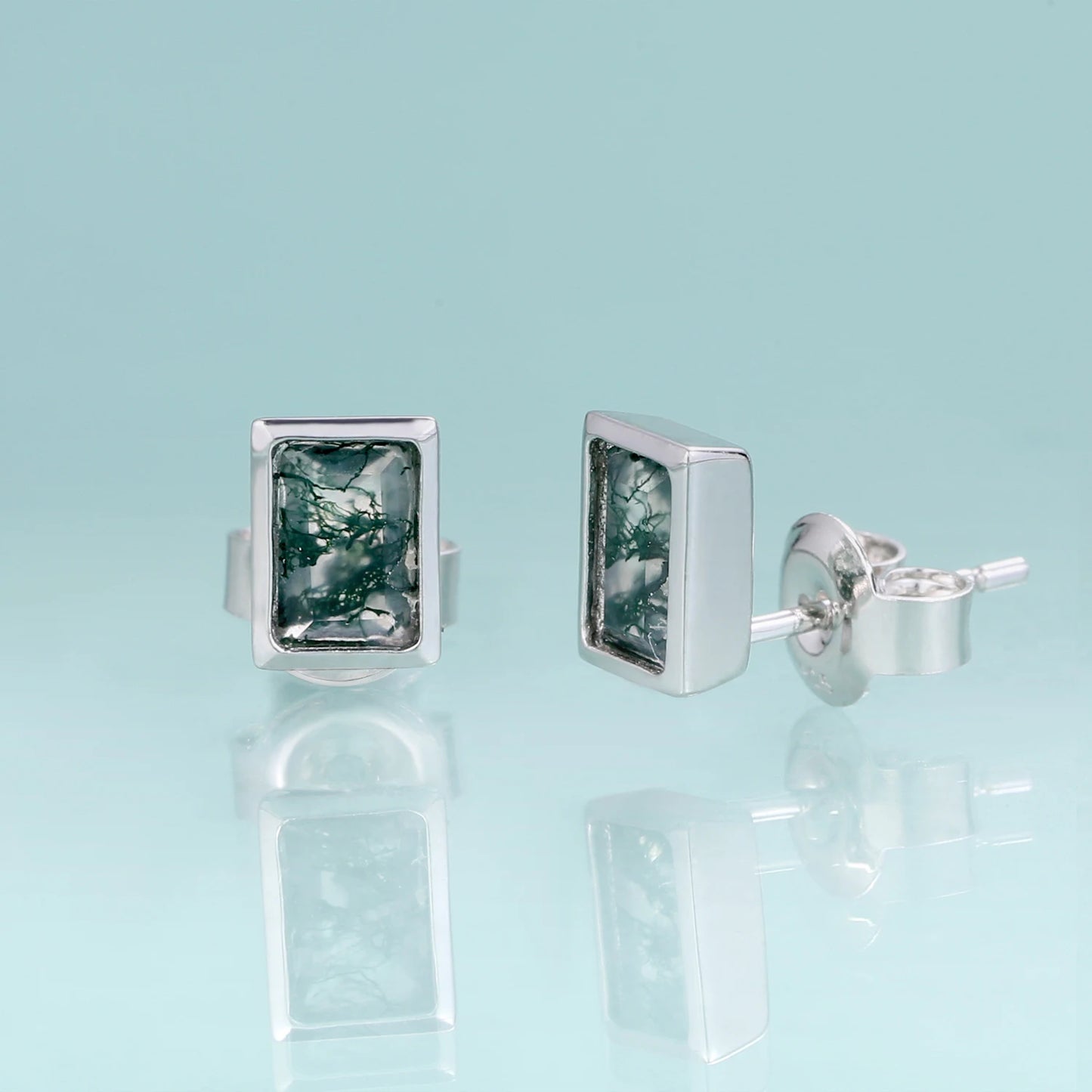 GEM'SBALLET 0.53Ct 4x6mm Natural Moss Agate Gemstone Stud Earrings in 925 Sterling Silver Wedding Earrings Gift For Her