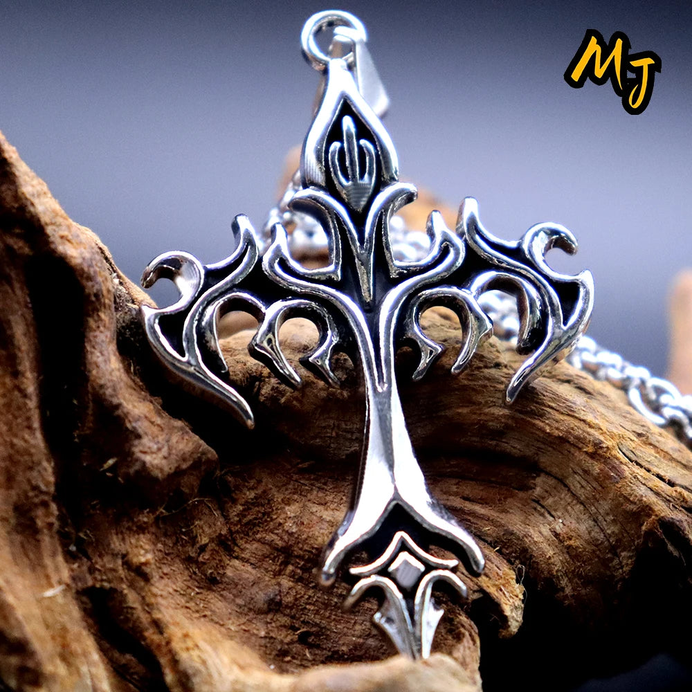 Vintage Men's Gothic Flame Cross Pendant Necklace Alloy Motorcycle Club Gothic  DragonEnwined Skull Cross Halloween Jewelry Gift
