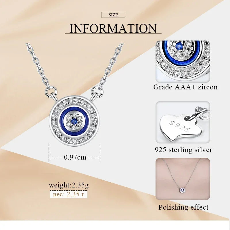 KALETINE 925 Sterling Silver Necklace Women Luck Blue Evil Eye Charm CZ Pendant Long Chain Necklaces Turkish Mens Jewelry Choker