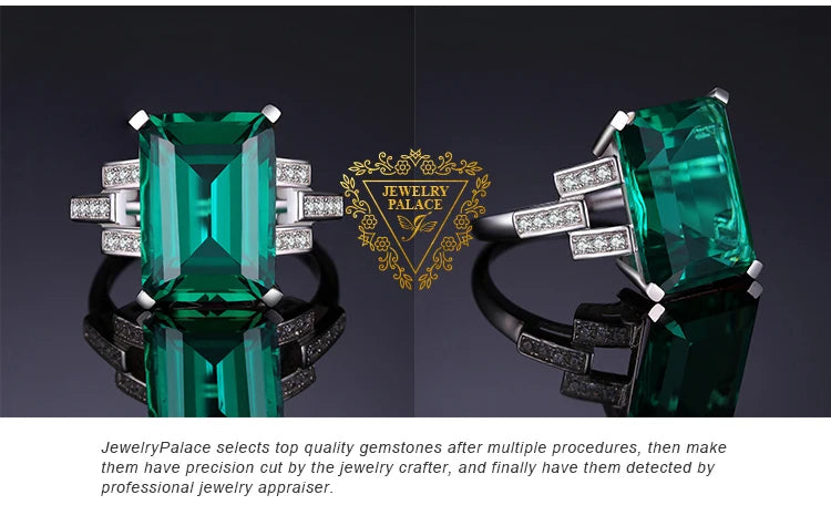 JewelryPalace 5.9ct Green Simulated Nano Emerald 925 Sterling Silver Ring for Women Jewelry Gift