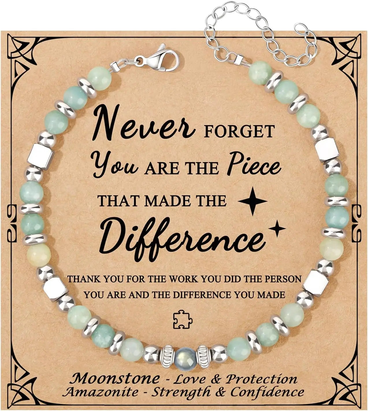 Mothers Day Bracelets gift,Birthday Valentines Gift Amazonite Colorful Imperial Jasper Stainless Steel Beads Bracelets,with card