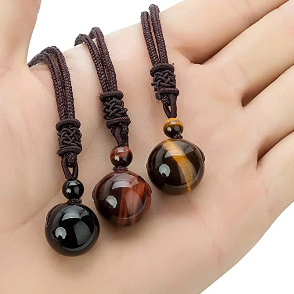 Healing Crystals Necklace Natural Tiger Eye Amethyst Lucky Blessing Protection Chakra Beads Stone Pendant for Women Men