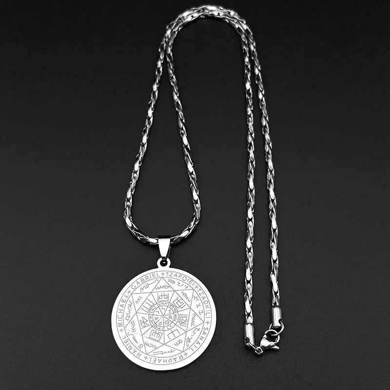 Seven Archangels Amulet Stainless Steel Necklaces Men Seal of Salomon Talisman Christian Protection Jewelry collar hombre N1162