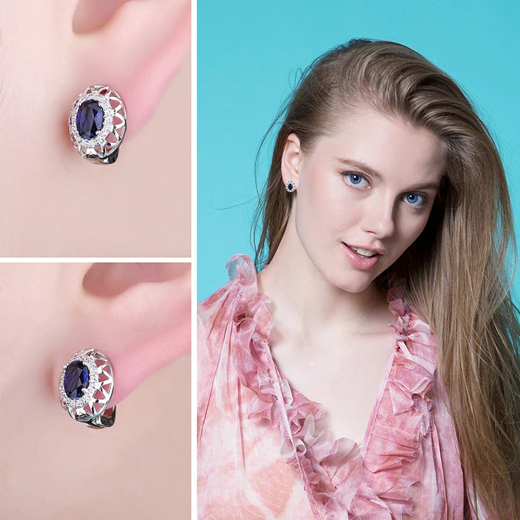 JewelryPalace Oval Cut Created Blue Sapphire 925 Sterling Silver Hoop Earrings for Women Fashion Statement Gemstone Jewelry