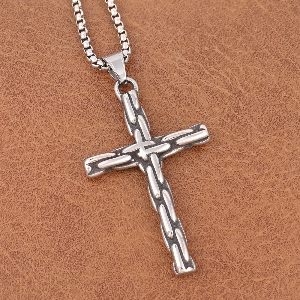 Fashion Simple Stainless Steel Cross Pendant Punk Hip Hop Unique Cross Necklace Creative Religious Amulet Jewelry Gift