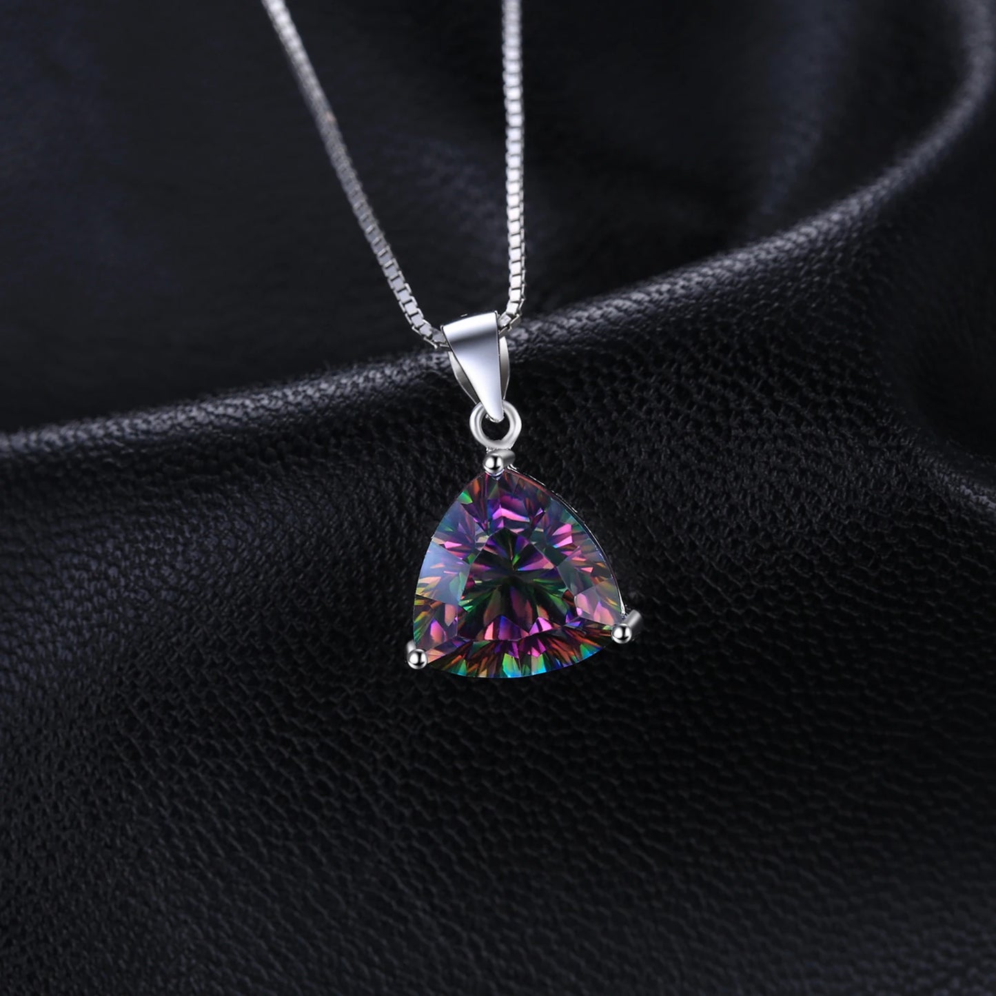 JewelryPalace Natual Multiple Cut Rainbow Fire Mystic Quartz Solid 925 Sterling Silver Pendant Necklace for Women No Chain