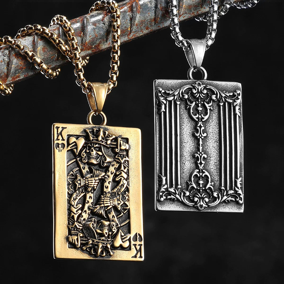 Charlemagne Poker Carving Stainless Steel Men Necklace Pendant Chain Punk For Women Fashion Jewelry Gifts Wholesale Dropshiping