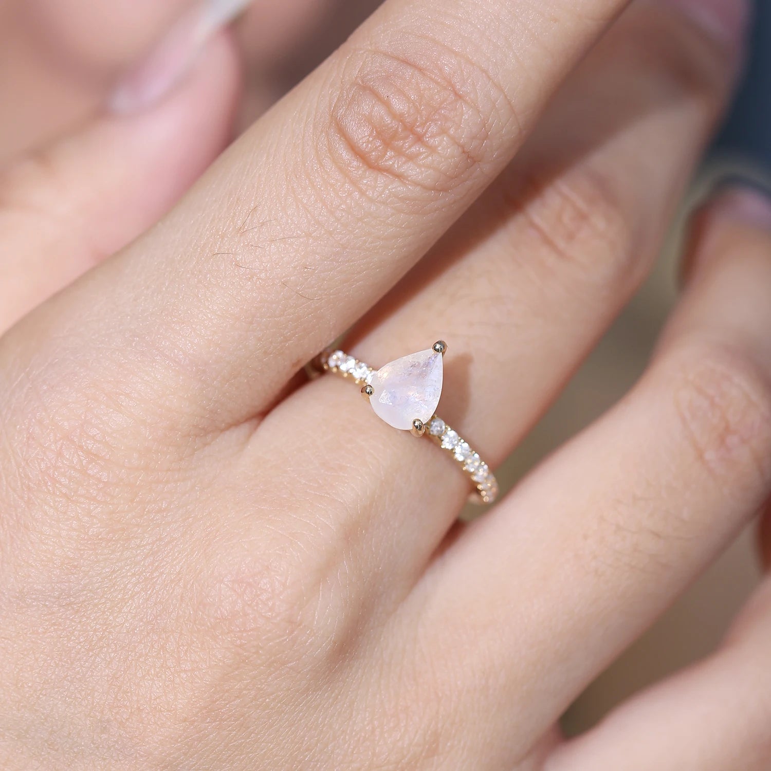 GEM'S BALLET June Birthstone Vintage Pear Shaped Milky Blue Moonstone Engagement Ring 925 Sterling Silver Dainty Promise Ring