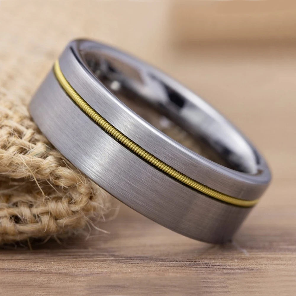 Fashion Black Stainless Steel Rings for Men With Guitar String Inlay Guitarist Ring For Musician Wedding Jewelry