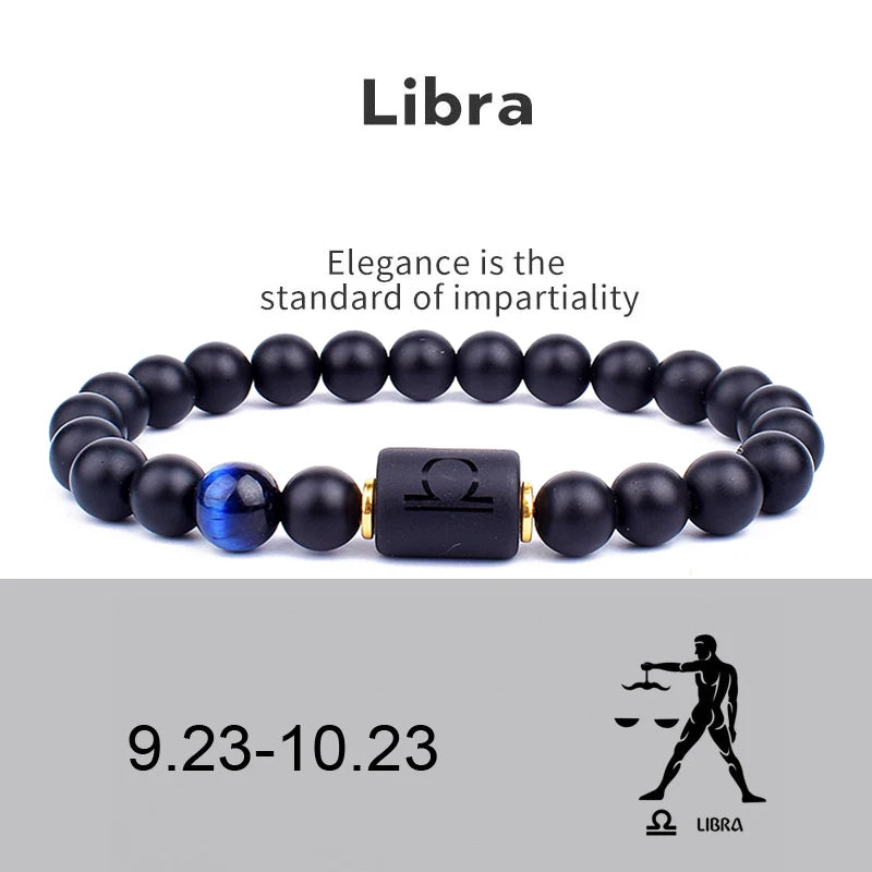 12 Zodiac Signs Constellation Charm Bracelet Men Women Fashion Tiger Eye Stone Beaded Bracelets Virgo Leo Libra Couple Jewelry