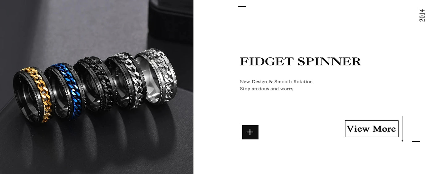 Fashion 8mm Intertwine Chain Spinner Ring for Men Women Cool Men Stainless Steel Fidget Rings Anxiety Ring Wedding Party Jewelry