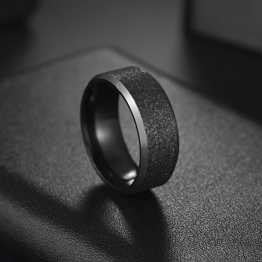 Simple 8mm Stainles Steel Frosted Finger Rings For Men Woman High Quality Black Polished Wedding Engagement Ring Jewelry Gifts