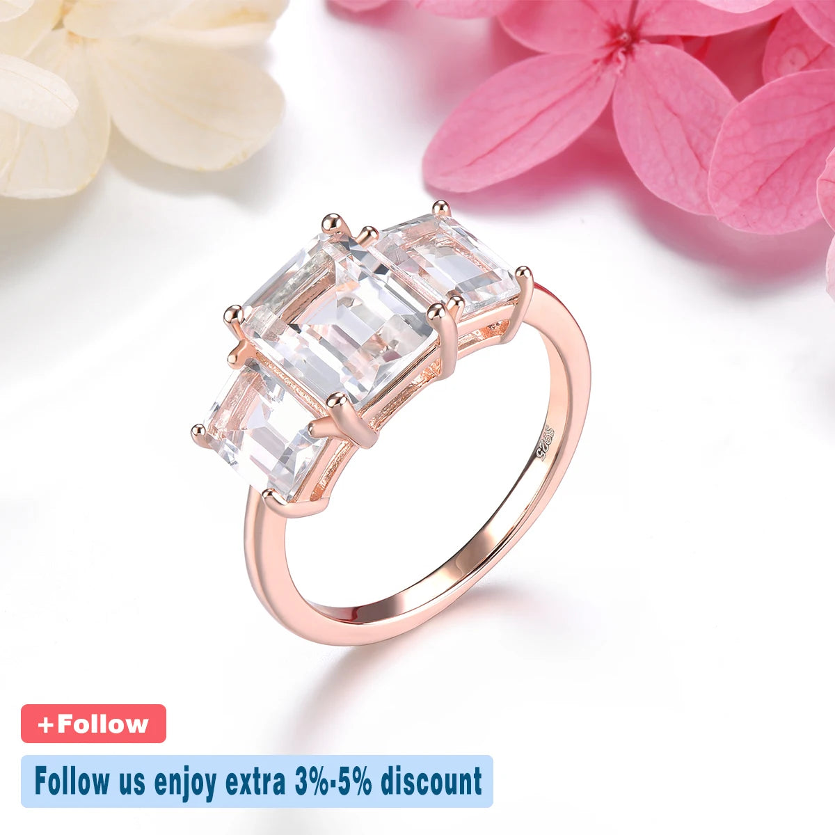 Natural White Topaz Sterling Silver Ring Rose Gold Plated 4.5 Carats Genuine Topaz S925 Fine Jewelrys Simple Classic Style