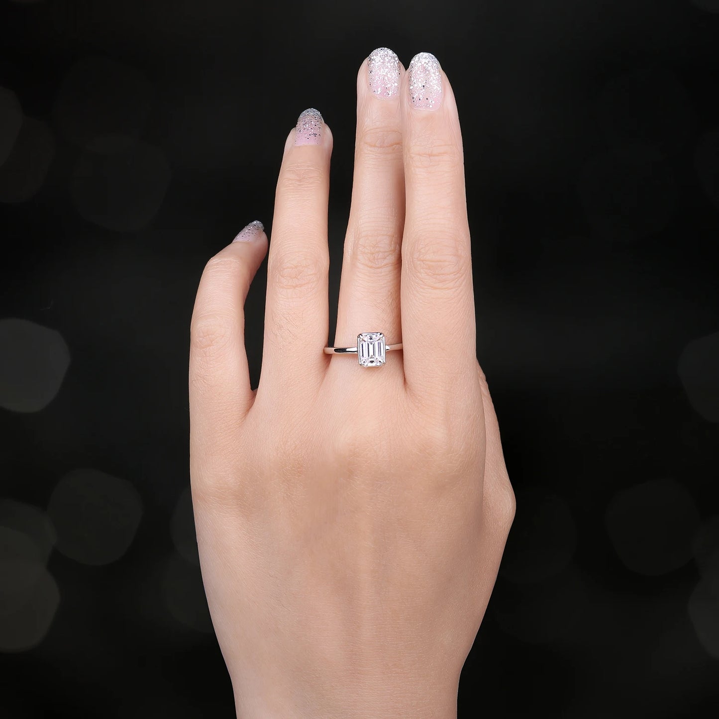 JewelryPalace 5A CZ Emerald Cut Solitaire 925 Sterling Silver Wedding Engagement Ring for Woman Anniversary Gift Fine Jewelry