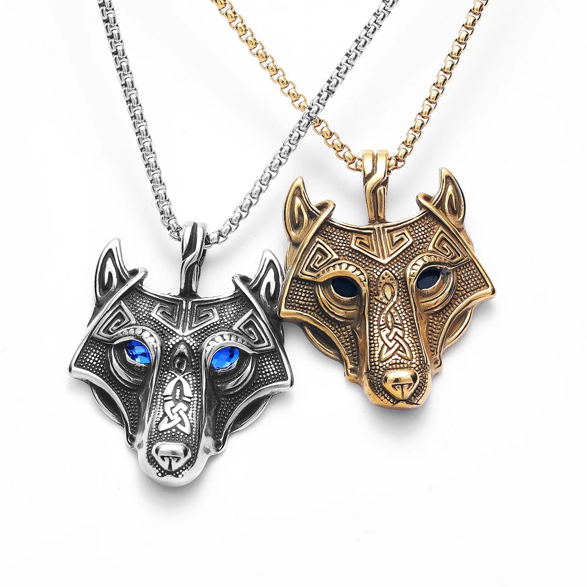 Viking Wolf Gemstone Men Necklaces With Pendant Stainless Steel Jewelry For Male Women Punk Hip Hop Accessories Gifts Wholesale