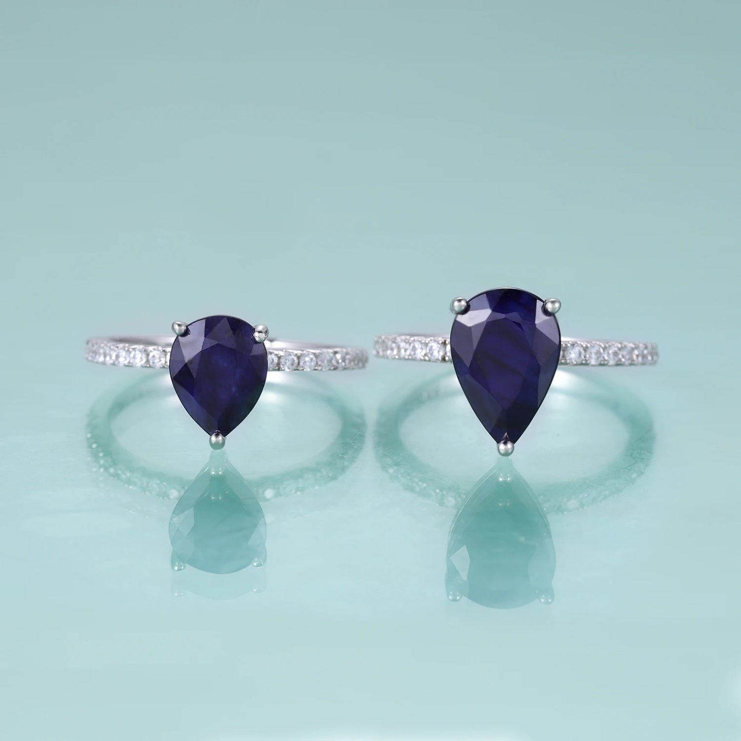 GEM'S BALLET Anillos de compromiso clásicos de zafiro azul en forma de pera, plata de ley 925, delicado anillo de promesa, piedra de nacimiento de septiembre