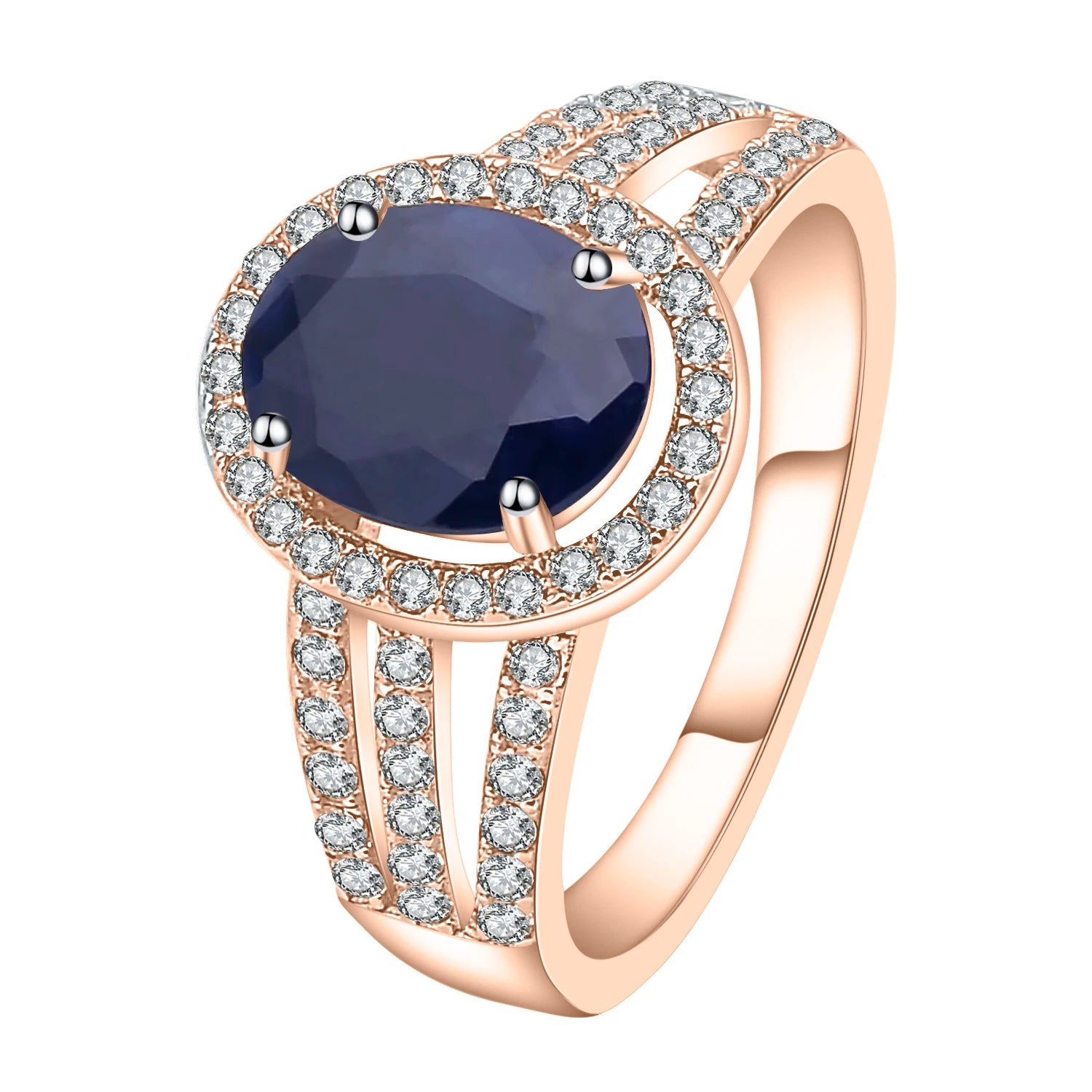 Ring Gem's Ballet Natural Oval Blue Sapphire Rings Solid 585 14K 10K 18K Gold 925 Silver Gemstone Cocktail Ring For Women 925 Sterling Silver Rose Gold