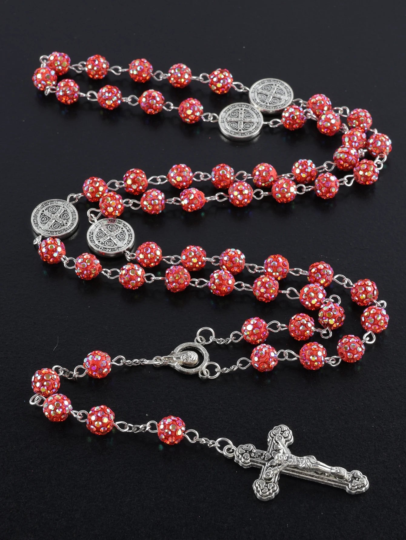 1 Piece Retro Classic Multi-Color 8mm Round Rosary DIY Pure Handmade Work Cross Religious Necklace Men's and Women's Jewelry GIF