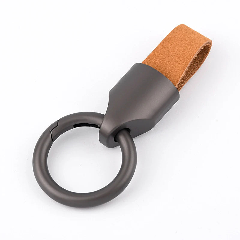 Cowhide Leather Keychain Waist Belt Buckle Carabiner Car Pendant Key Holder Luxury High-end Gifts For Men Women Key Ring Jewelry Brown