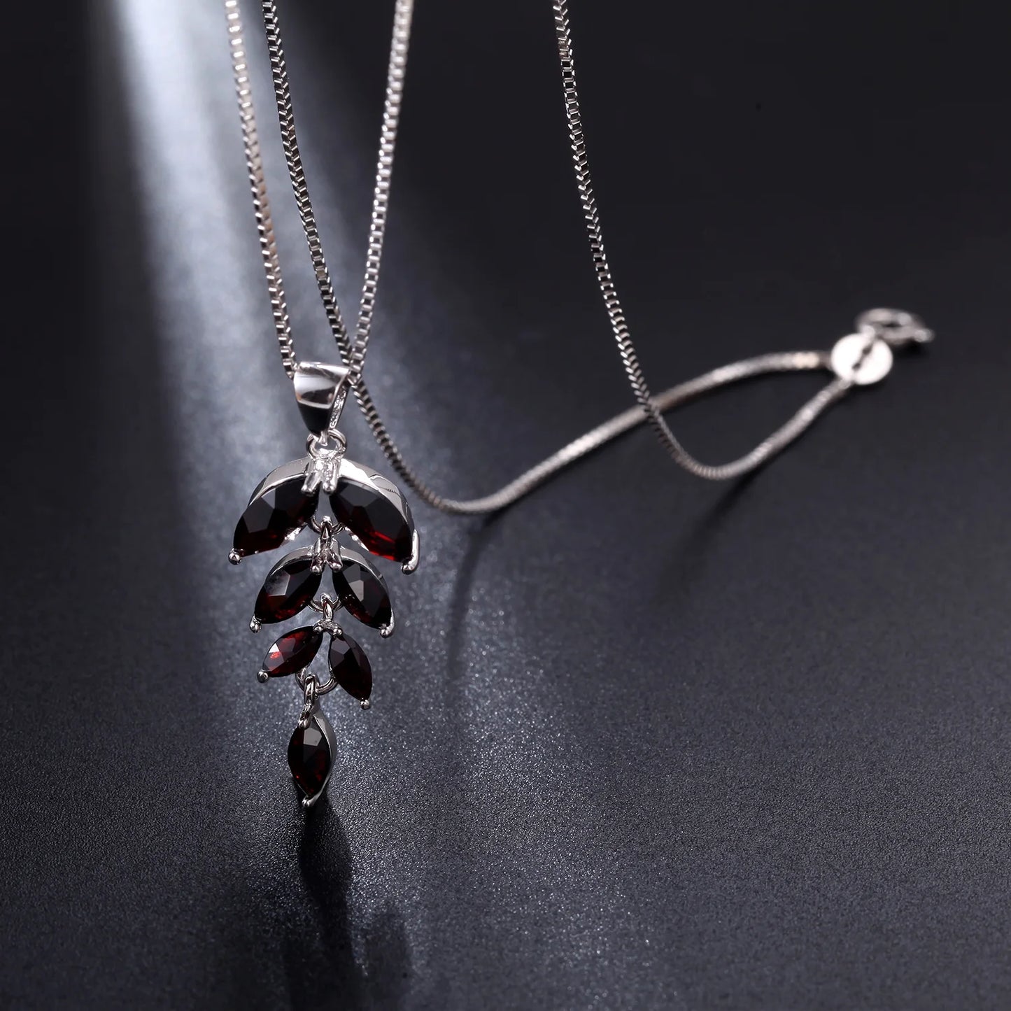Gem's Ballet Olive Branch Peace Necklace Natural Black Garnet Gemstone Pendant Necklace in 925 Sterling Silver with 18" Chain