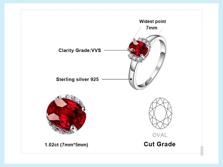 JewelryPalace Oval Red Natural Red Garnet 925 Sterling Silver Rings for Women Fashion Engagement Gemstone Birthstone Jewelry
