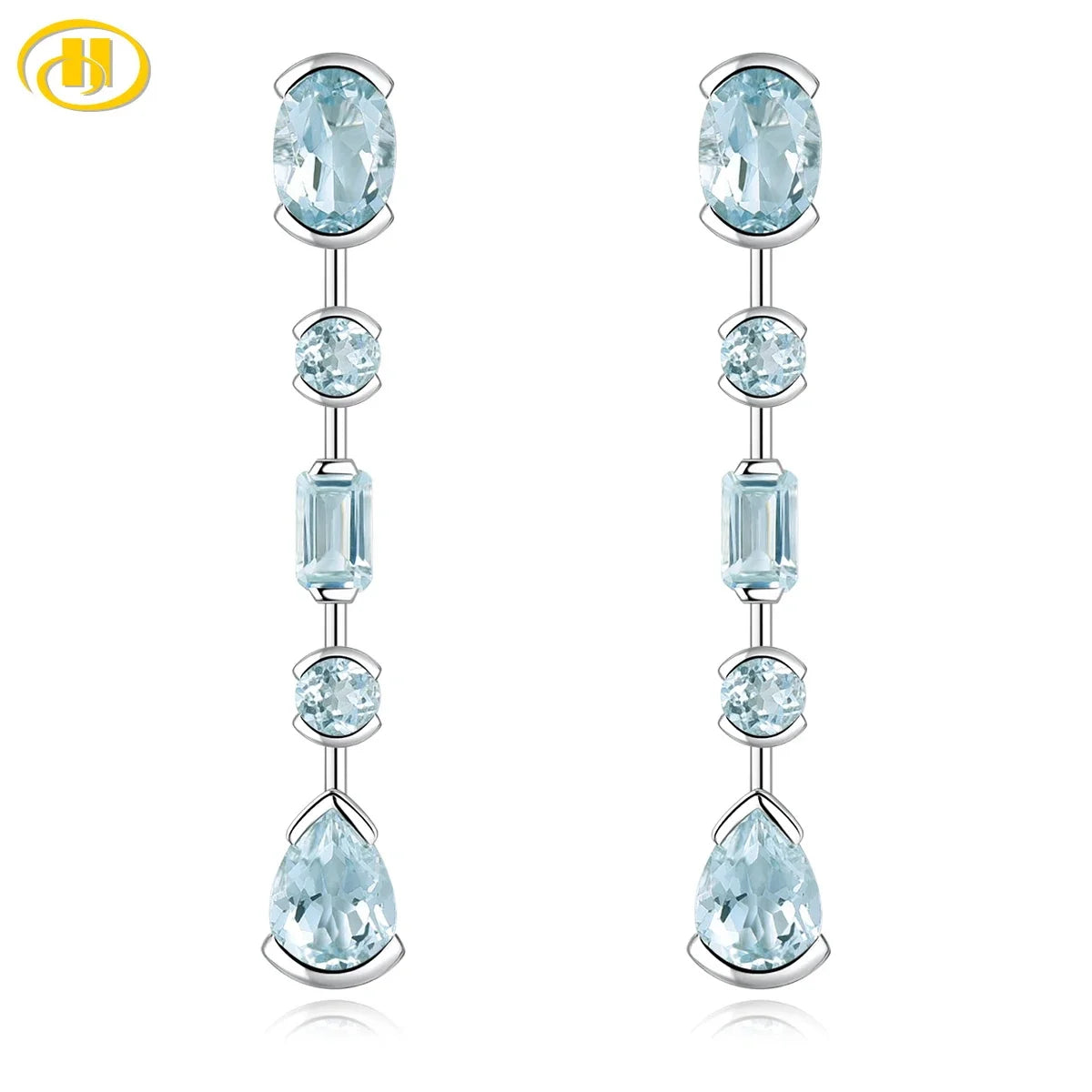 Natural Aquamarine Sterling Silver Drop Earrings 3.5 Carats Light Blue Aquamarine Gemstone Top Quality S925 Jewelry Design