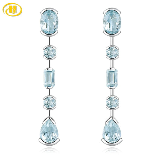 Natural Aquamarine Sterling Silver Drop Earrings 3.5 Carats Light Blue Aquamarine Gemstone Top Quality S925 Jewelry Design