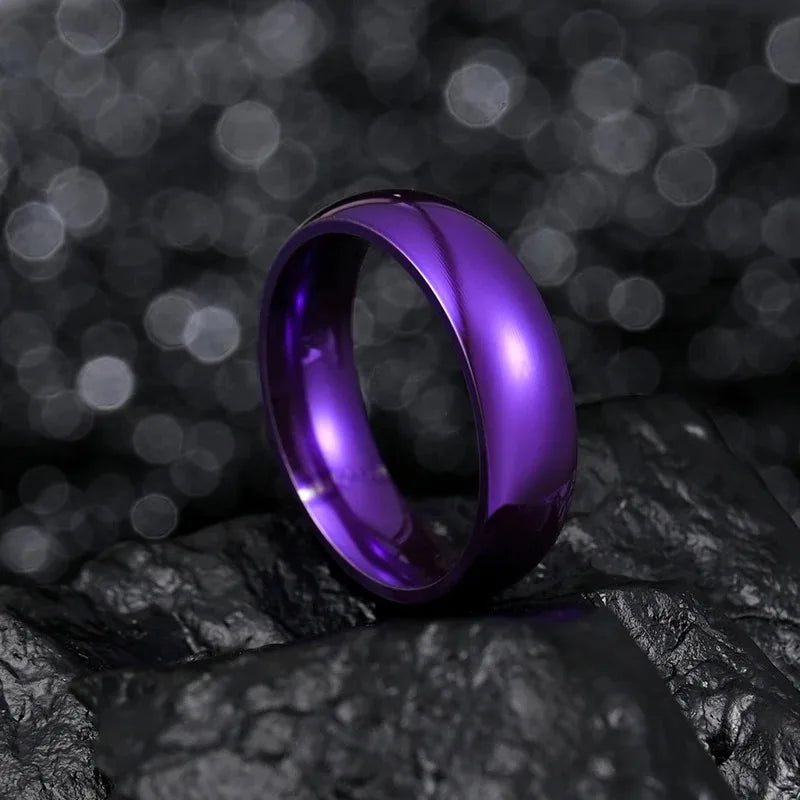 Fashion Purple Titanium Steel Rings For Men Women Simple Glossy Stainless Steel Promise Rings Wedding Engagement Jewelry Gifts