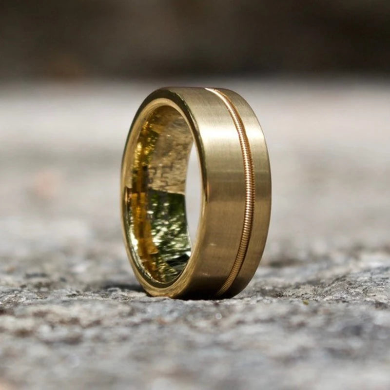 Fashion Black Stainless Steel Rings for Men With Guitar String Inlay Guitarist Ring For Musician Wedding Jewelry Drop Shipping