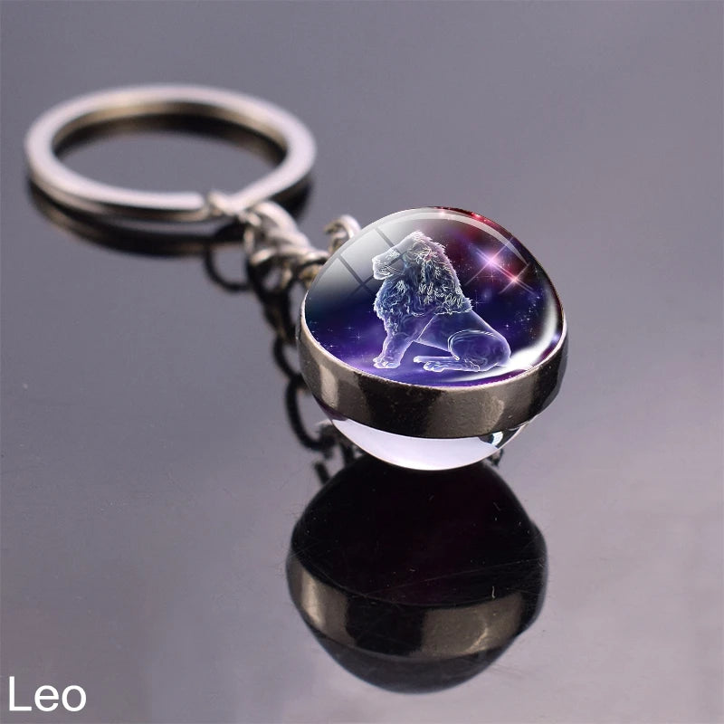 12 Zodiac Sign Keychain Sphere Ball Crystal Key Rings Scorpio Leo Aries Constellation Birthday Gift for Women and Mens Leo 1
