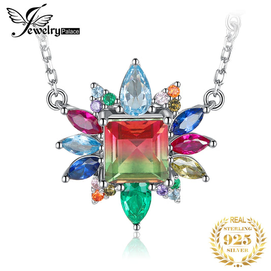 JewelryPalace New Arrival Nano Simulated Watermelon Tourmaline Created Ruby 925 Sterling Silver Pendant Necklace for Woman 45cm CHINA