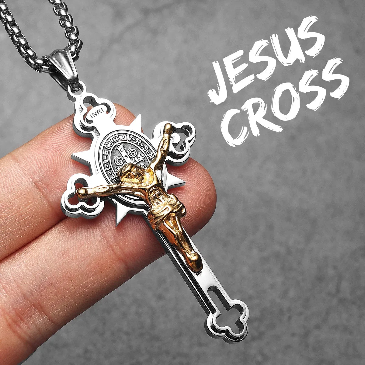 INRI Jesus Exorcism Cross Amulets Stainless Steel Men Necklaces Pendant Chain Punk For Women Fashion Jewelry Gifts Wholesale