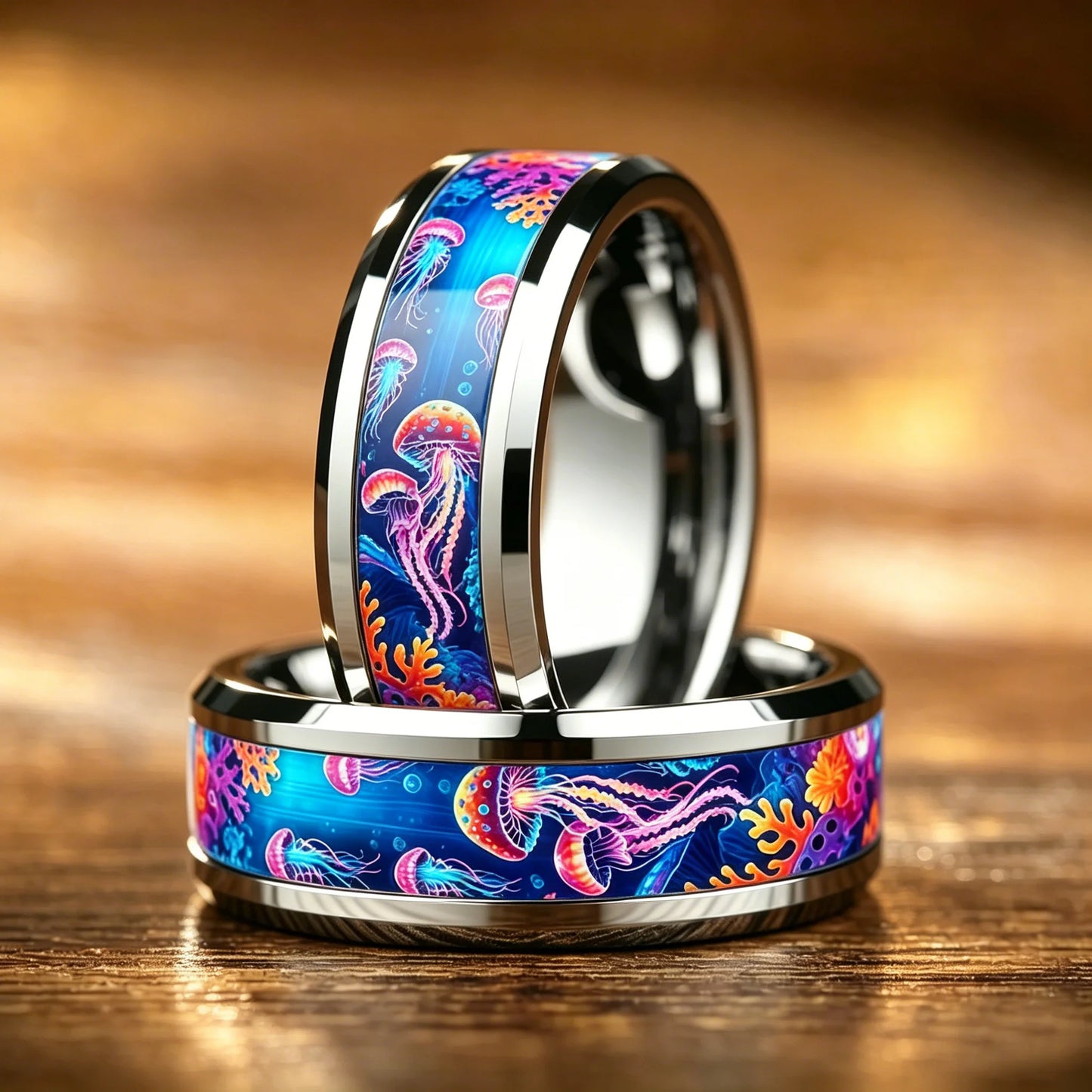 Cute Sweet Sea Starfish Jellyfish Rings Elegant Stainless Steel Rings For Women High Polished Wedding Band Jewelry Birthday Gift
